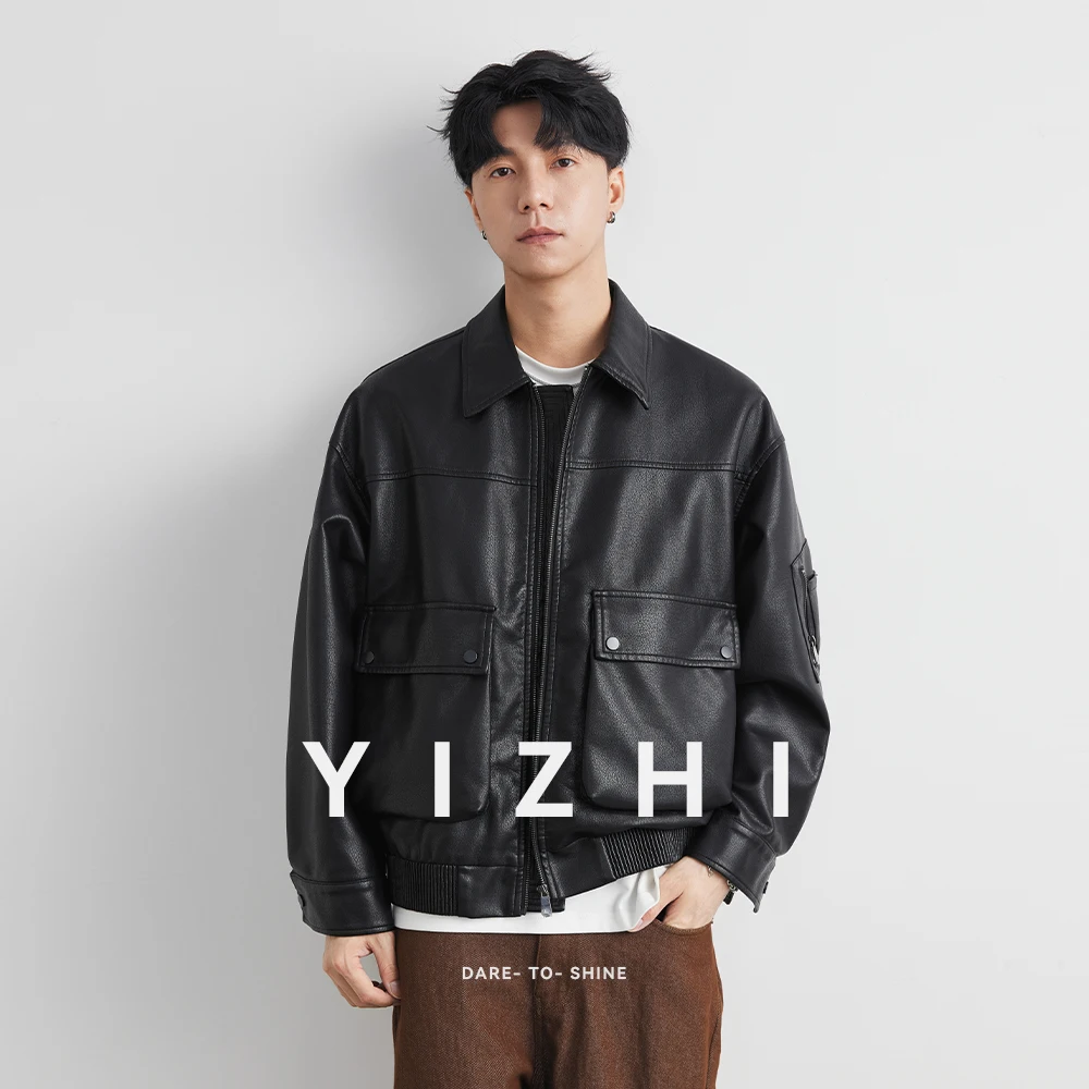Distressed Vintage Leather Jacket For Men's Loose PU Moto Biker Jacket Windbreaker Luxury Bomber Jacket Outerwears Men Clothes - Image 4