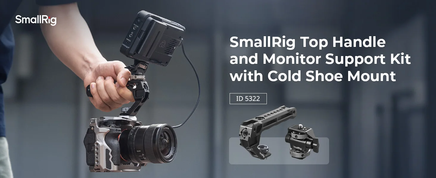 SmallRig Top Handle mit Monitor Support Kit, kompatibel mit Cold Shoe für DSLR-Kamera für Mikrofon, Videoleuchten, Monitore-5322 – Detail 1