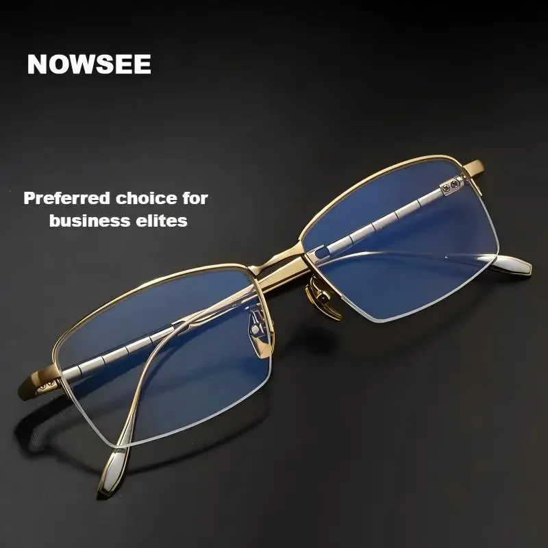 

NOWSEE Men's Classic Business Half-frame Glasses, Pure Titanium, Ultra-lightweight, Comfortable, Customized Prescription Glasses