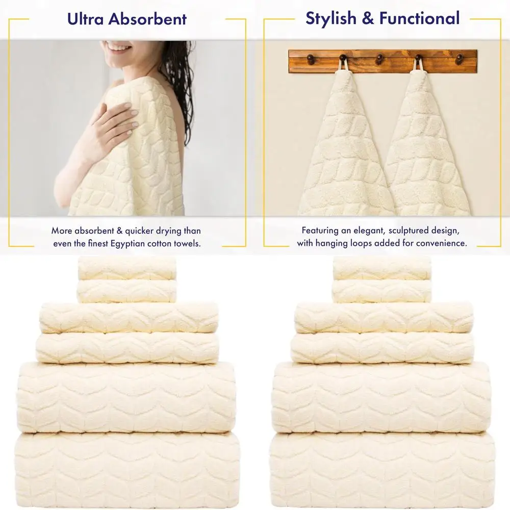 

Luxury 700 GSM Bath Towel Set - 6 Pieces, Zero-Twist Cotton, Super Absorbent & Fast Drying