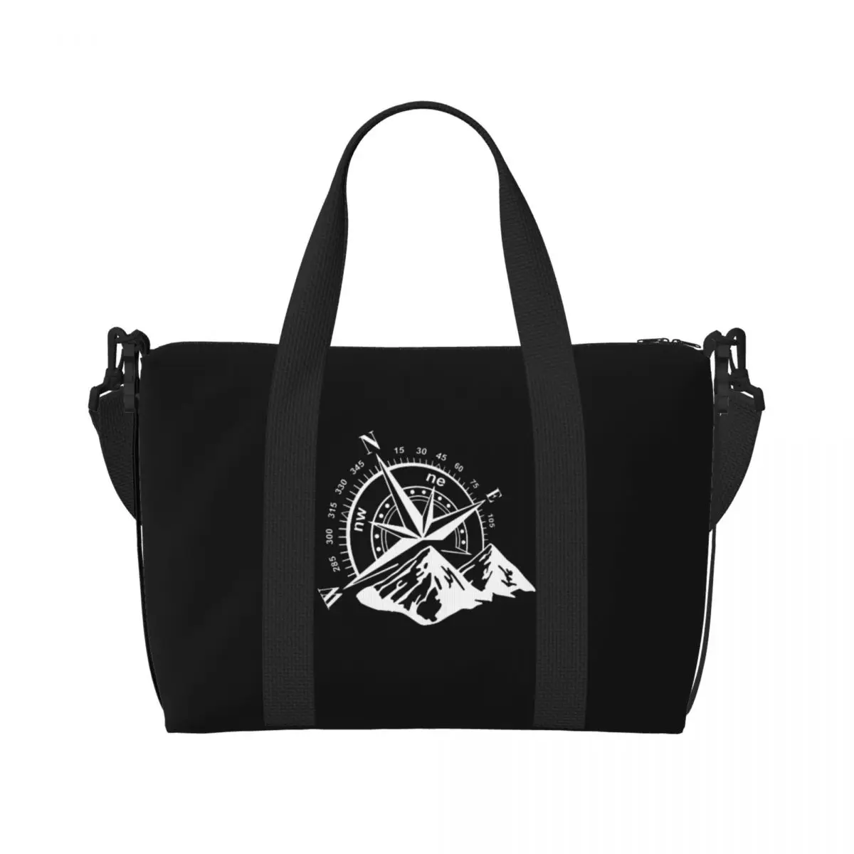 Custom Navigate Mountain Adventure Compass Tote Bag Women Big Capacity Beach Gym Travel Bags