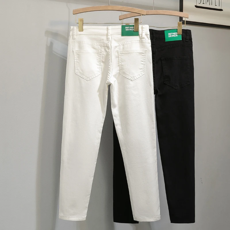 

Trendy White Jeans Men's Summer 2024 New Korean Style Slim Fit Small Foot Pencil Nine Points Long Pants Casual Youth Popular