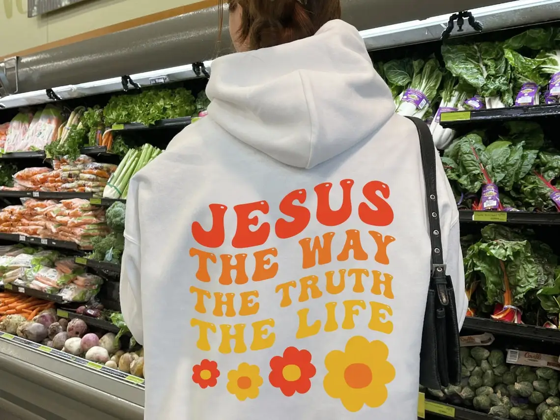 colored jesus The Way The Truth The Life hoodie retro Women Long Sleeve jumper christian Hoodies Pullovers