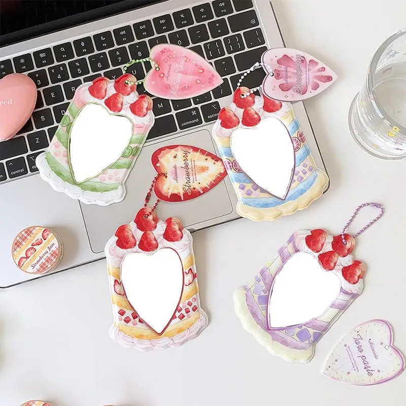 Fashion Cartoon Strawberry Cake Bag Pendant 3-Inch Card Holder Cute Girls Idol Photo Storage Card Bag Decoration Keychain Gifts