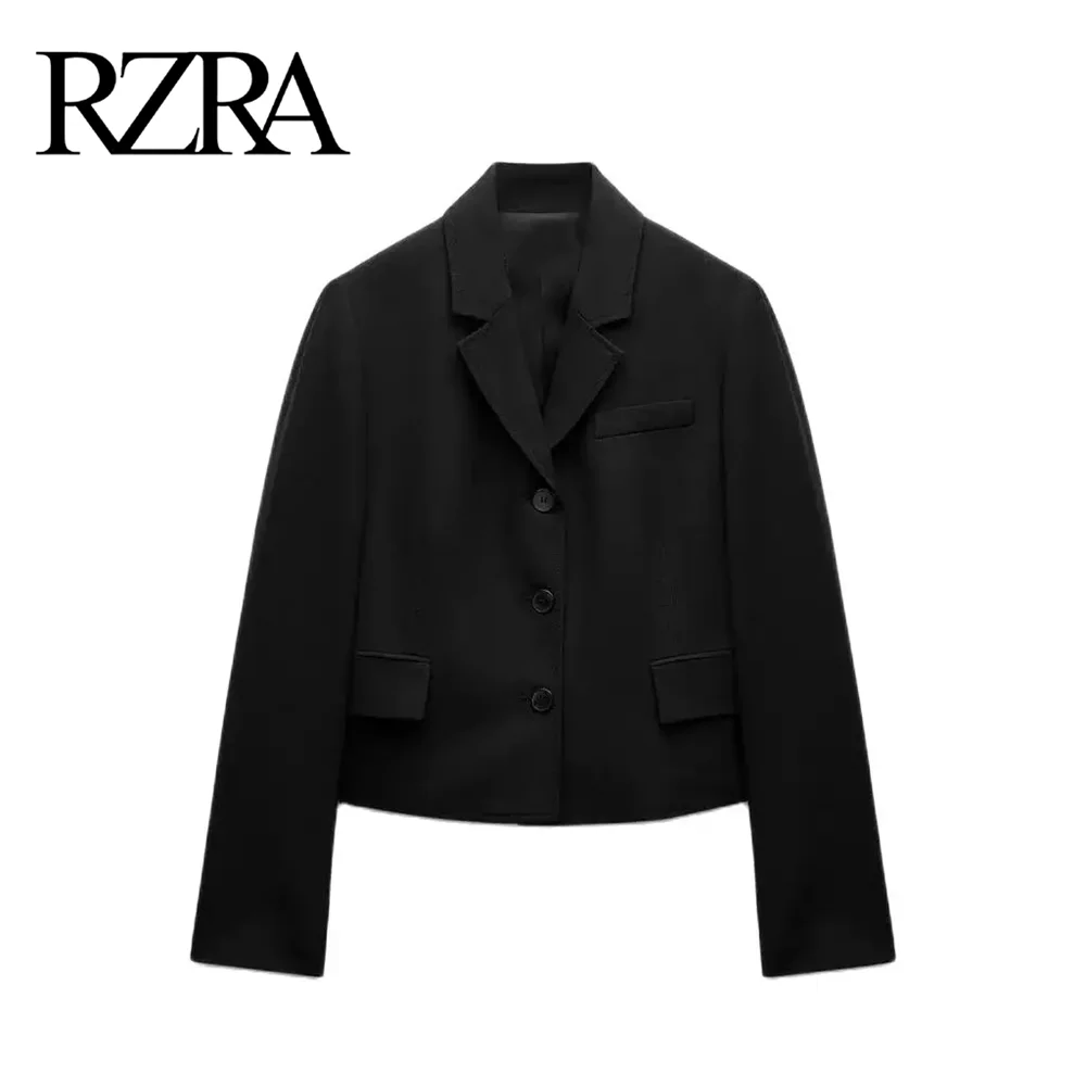 

RZRA original 2024 autumn and winter new women's black blended slim short suit jacket single-breasted elegant temperament