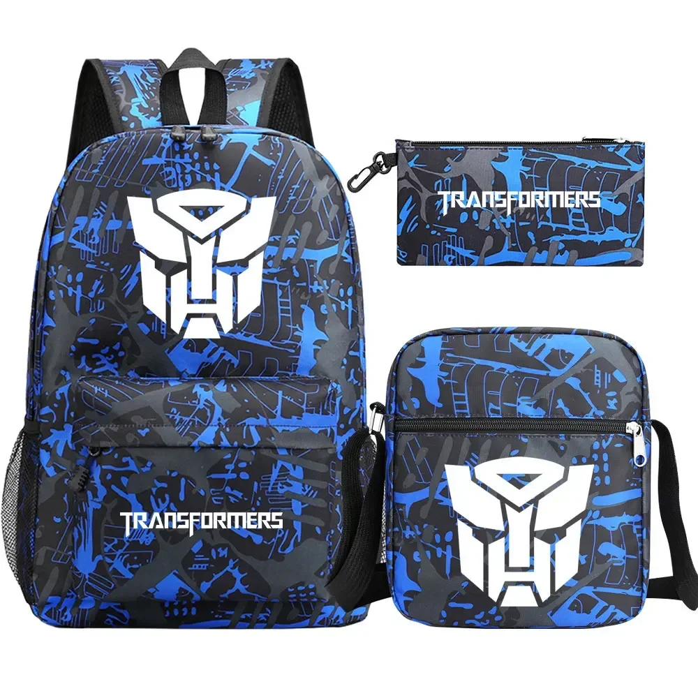 New Transformers 3Pcs Boy Girl Kids School Book Bags Shoulder  Bag Pen Bags Teenager Travel Backpack for Women