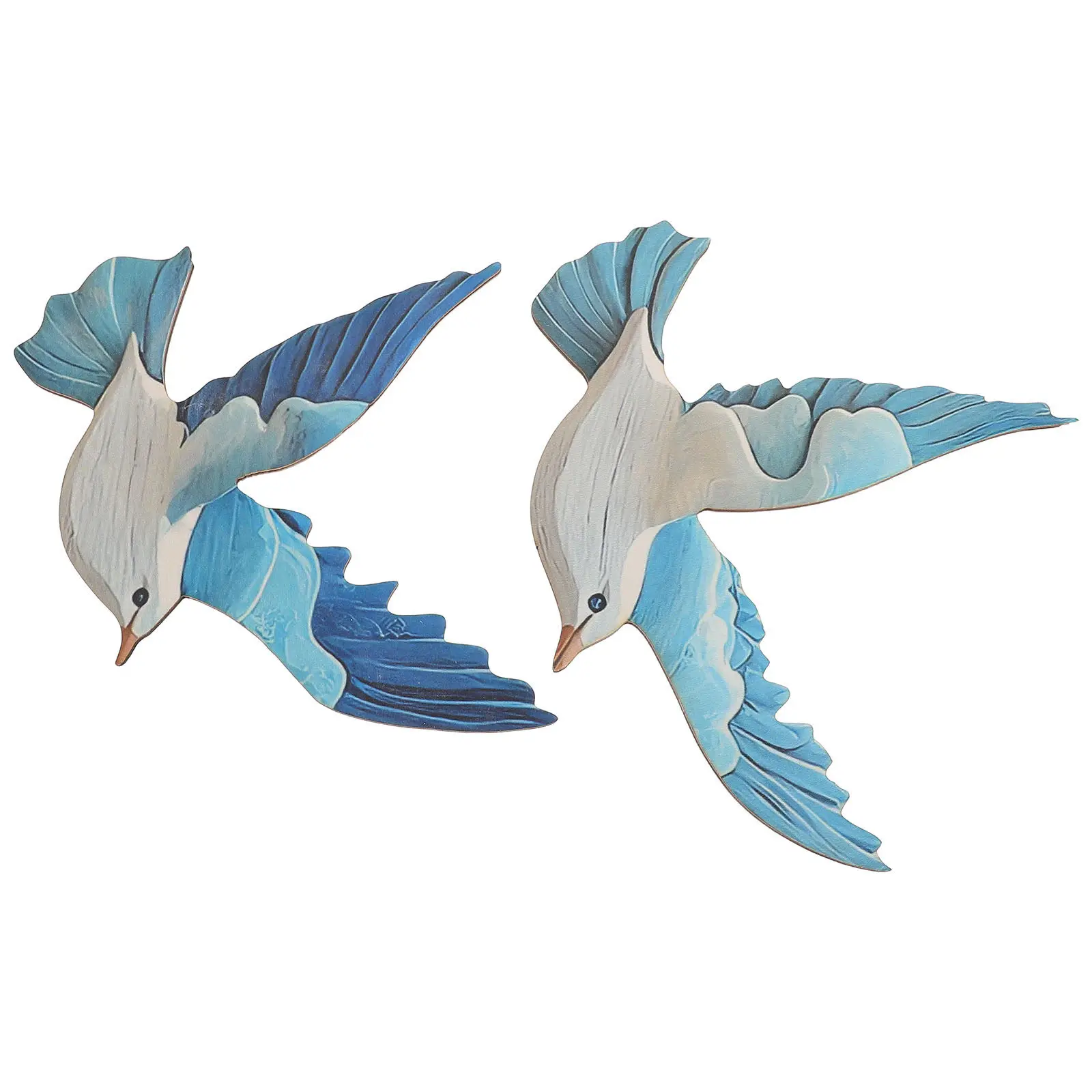 2Pcs Wooden Dove of Peace Wall Art Decoration Hand Carved Blue Hanging Sculpture Living Room Kitchen Coastal Home