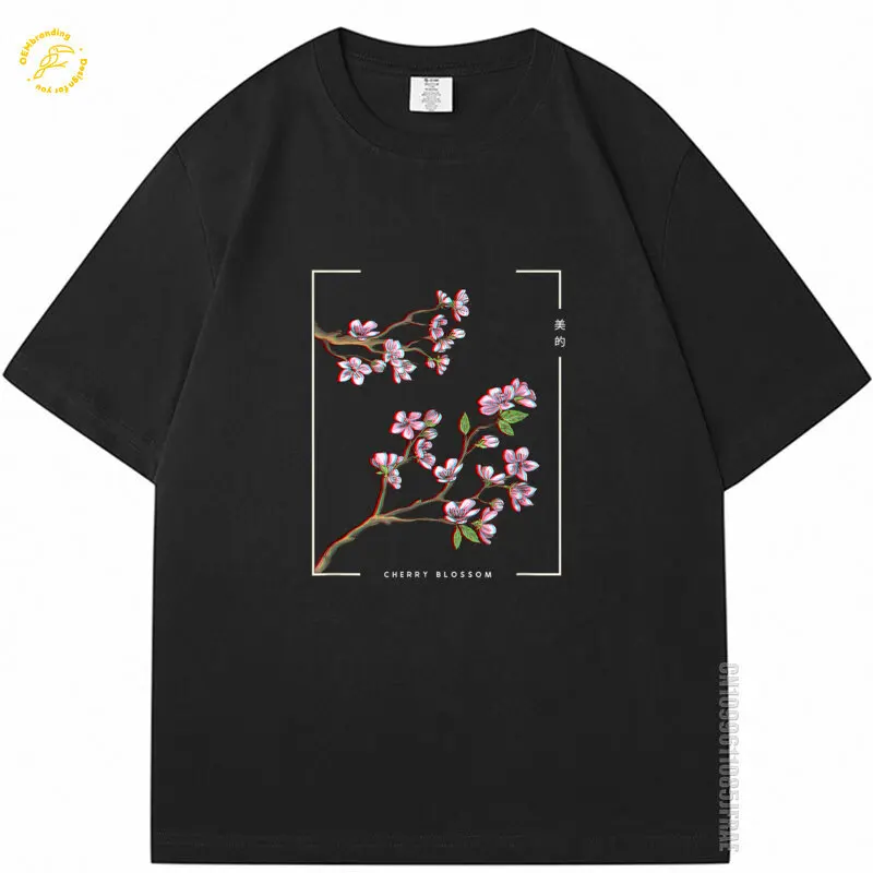 

Japanese Aesthetic Vaporwave Cherry Blossom Glitch Anime Oversized T-Shirt Men's Clothing Overfit Man Short Sleeve T Shirts XL