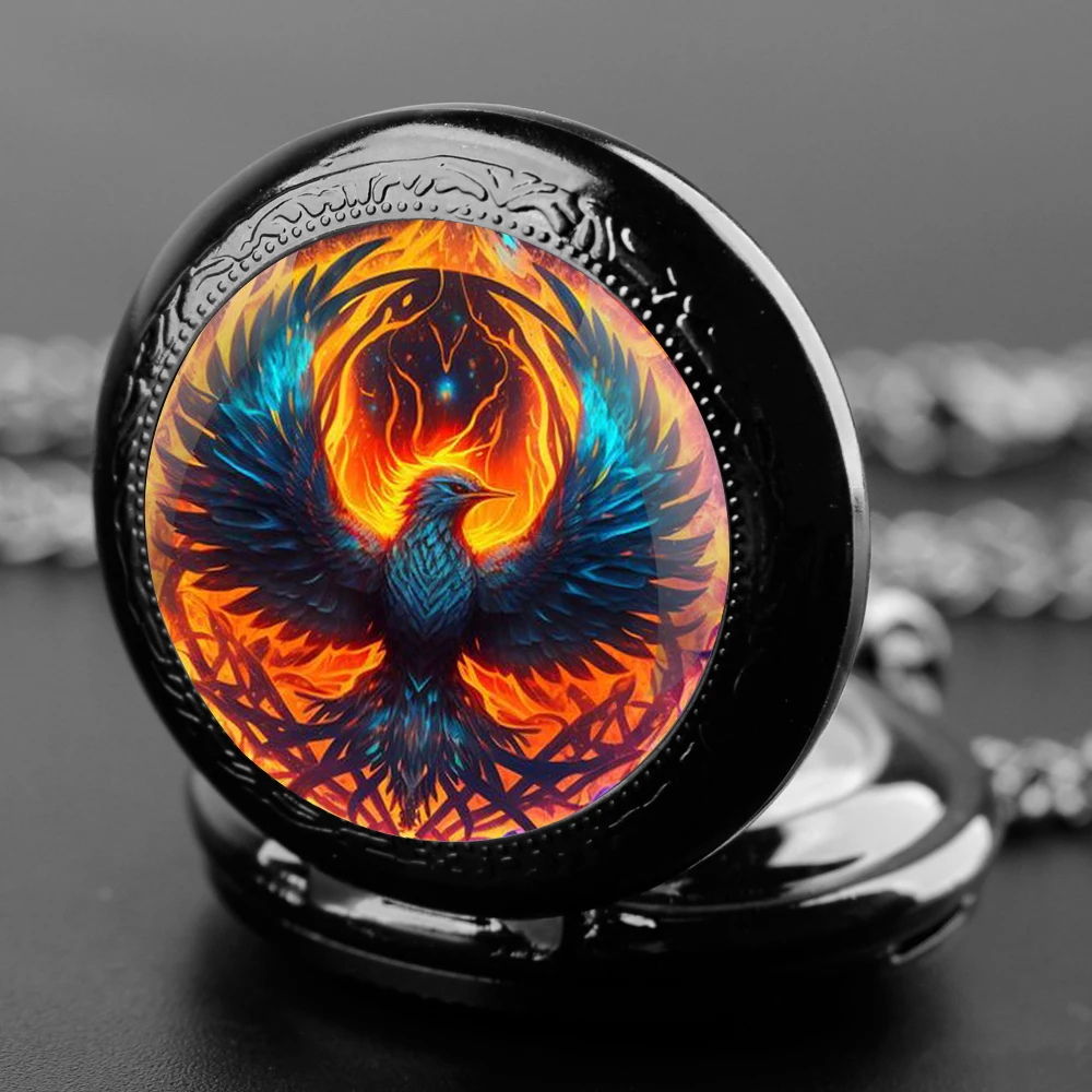 Flamebird-reloj de bolsillo de cuarzo con diseño de cúpula de cristal para hombres y mujeres, cadena duradera, esfera de números árabes, regalos creativos