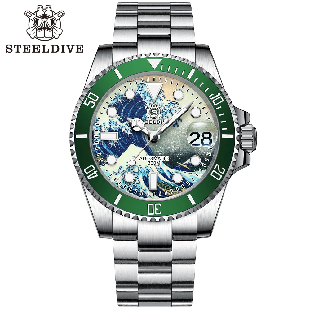 

STEELDIVE SD1953J 41mm Green Dial Kanagawa Dial NH35 Automatic Movement 300M Waterproof Water Ghost Dive Watches For Men