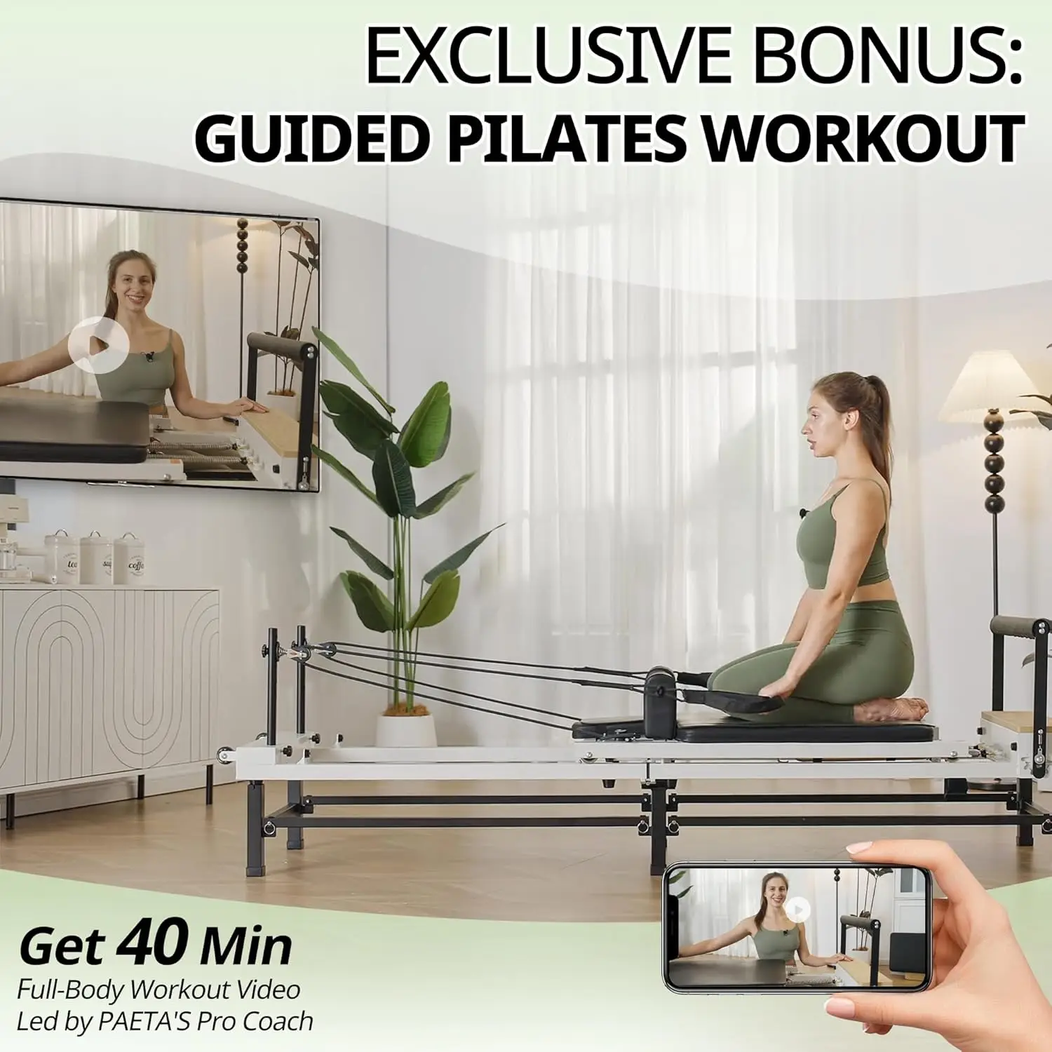 Machine de Pilates pliable avec hauteur réglable, équipement de Pilates avec fil de piano, 91 po