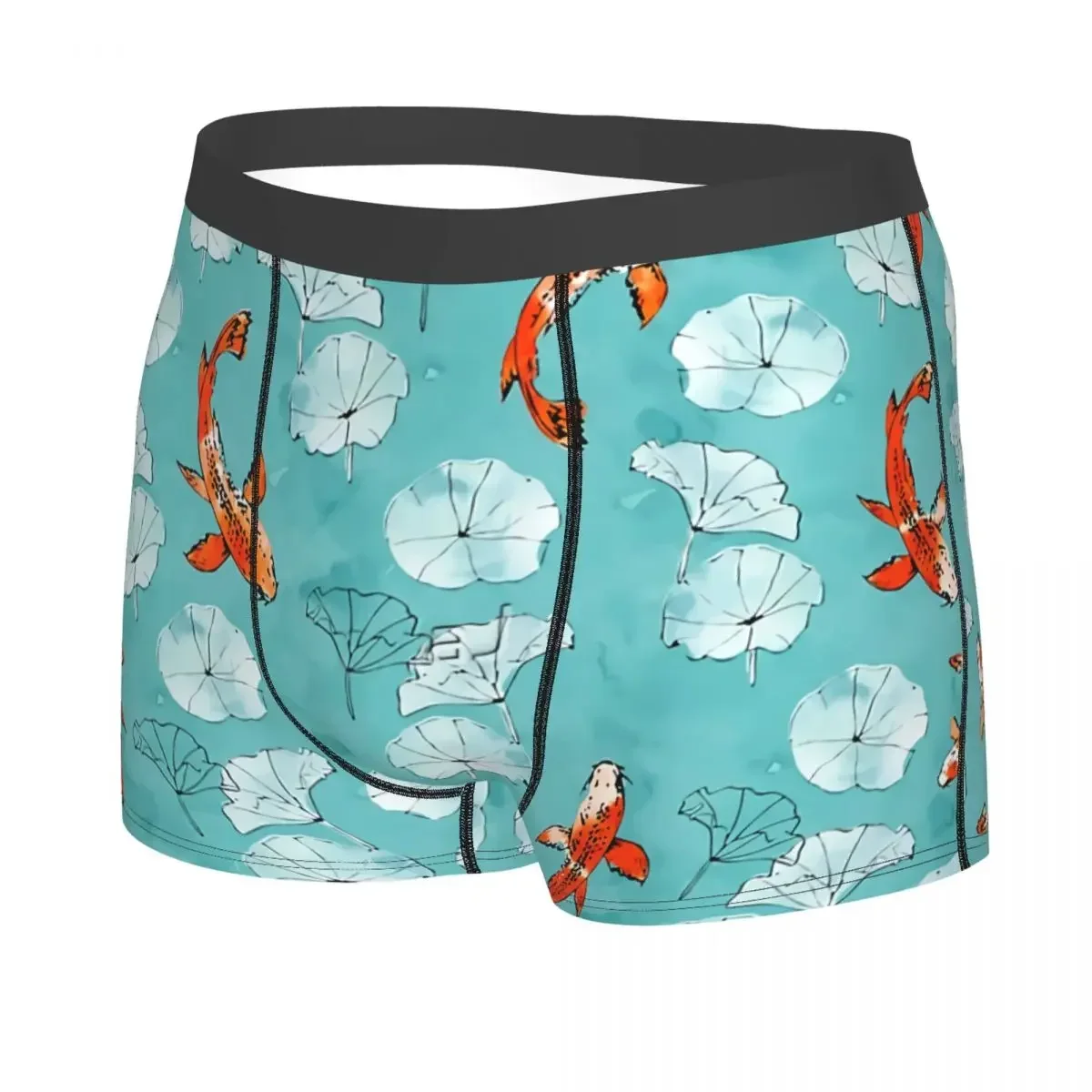 Waterlily Koi In Turquoise Men Boxer Briefs Breathable Funny Underpants Print Shorts Gift Idea