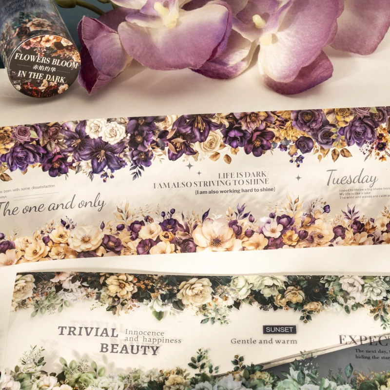 

65mm * 2m/roll PET word flower sticker tape collage Junk Journal DIY diary album scrapbooking label decoration aesthetics sticke