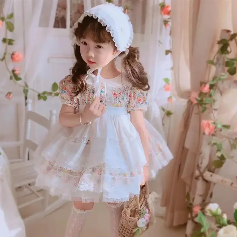 

Baby Clothing Spanish Vintage Lolita Ball Gown Lace Bow Print Birthday Party Easter Cute Princess Dresses For Girl