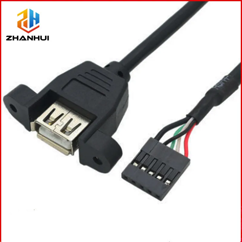 30CM Dupont 5Pin 2.54mm Female to USB Type-A Female Adapter Cable - Screw Panel Mount Extender for Motherboard (1/2/5/10Pcs)
