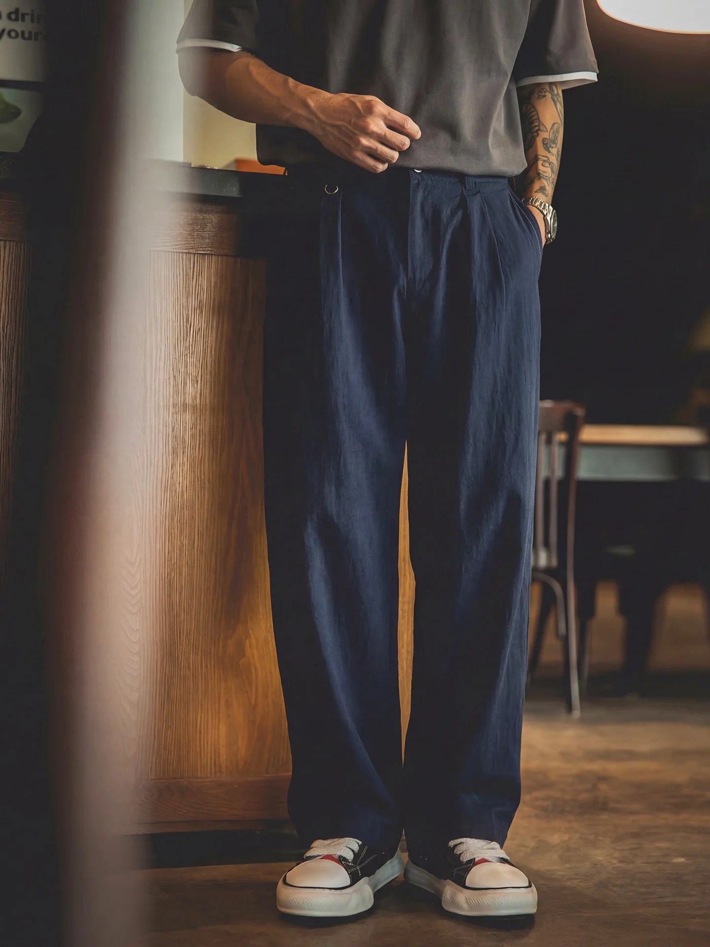 Spring Summer Men's Linen Blend Casual Pants Anti-Wrinkle Drapey Straight Leg Commuter Long Trousers Comfortable Breathable