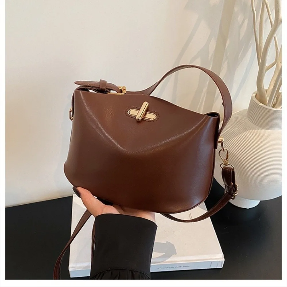 حقيبة كتف عصرية بلون سادة، حزام ناعم قابل للتعديل، حقيبة يد أنيقة، حقيبة دلو للنزهة