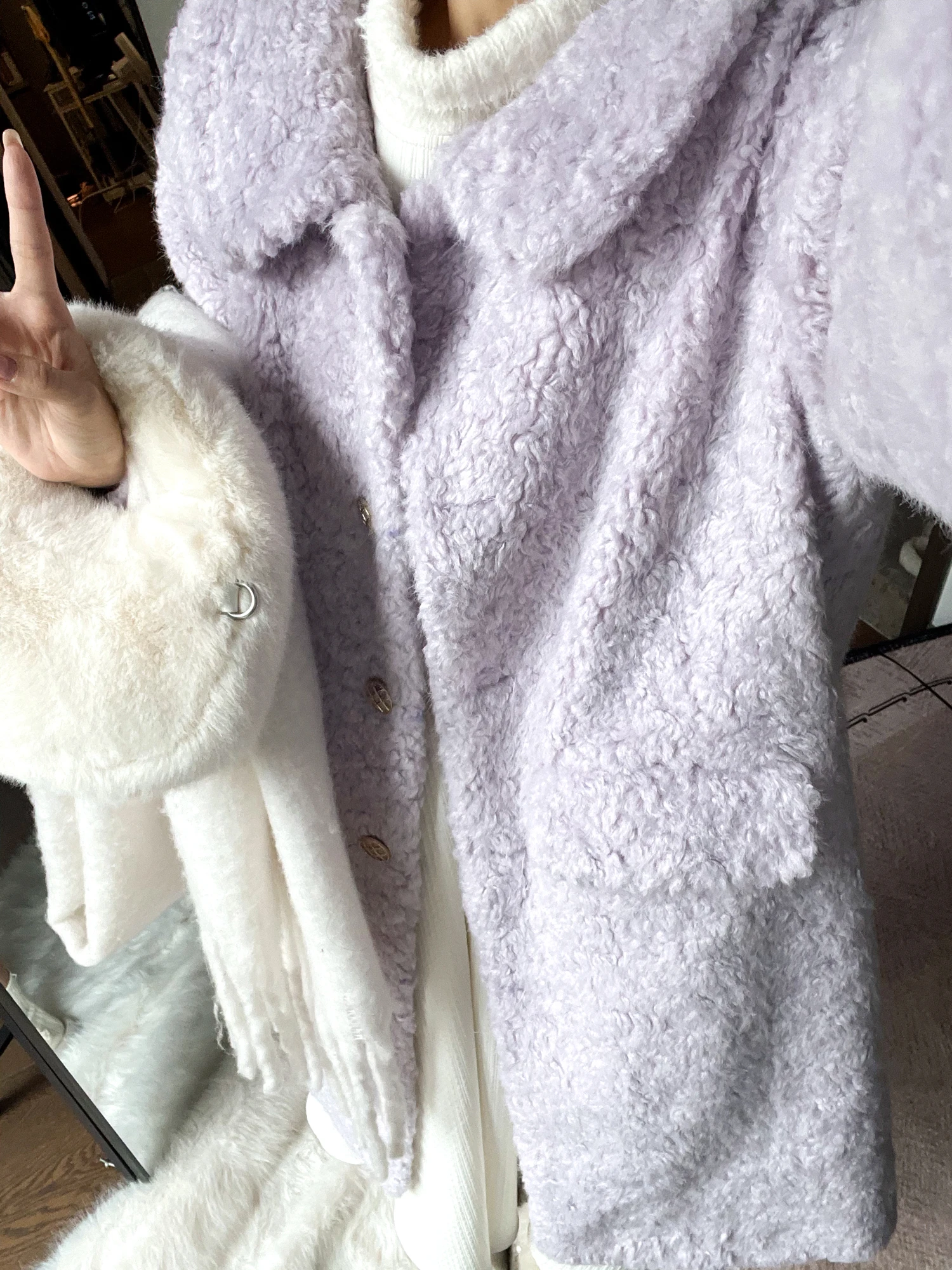 

Huaqizhu Deer оригинальное зимнее пальто Thiened фиолетовый кукольный воротник модная женская шерстяная верхняя одежда теплая Sli для поездок на работу