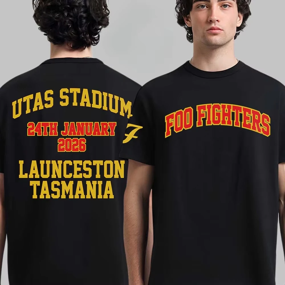 Foo Fighters UTAS Stadium 2026 Graphic Tee Double-Sided Venue Info Rock Streetwear Casual Unisex