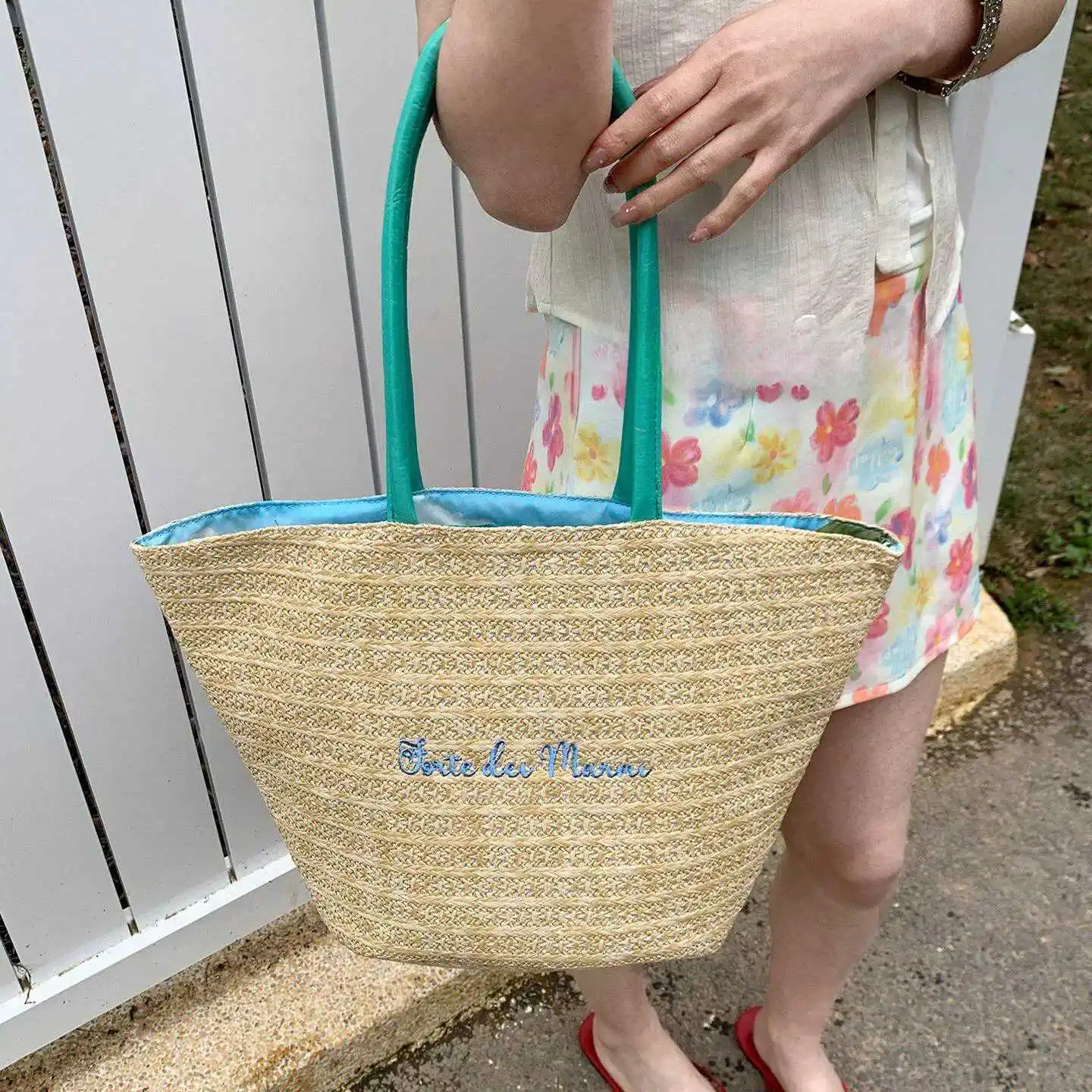 

Women's Simple Woven Straw Tote Bag Large Capacity Beach Vacation Style Shoulder Bag Handbag Lightweight Canvas Beach Bag