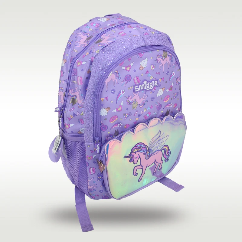 Australia Smiggle hot-selling original children's backpack cute backpack travel bag purple Tianma big schoolbag 16 inch