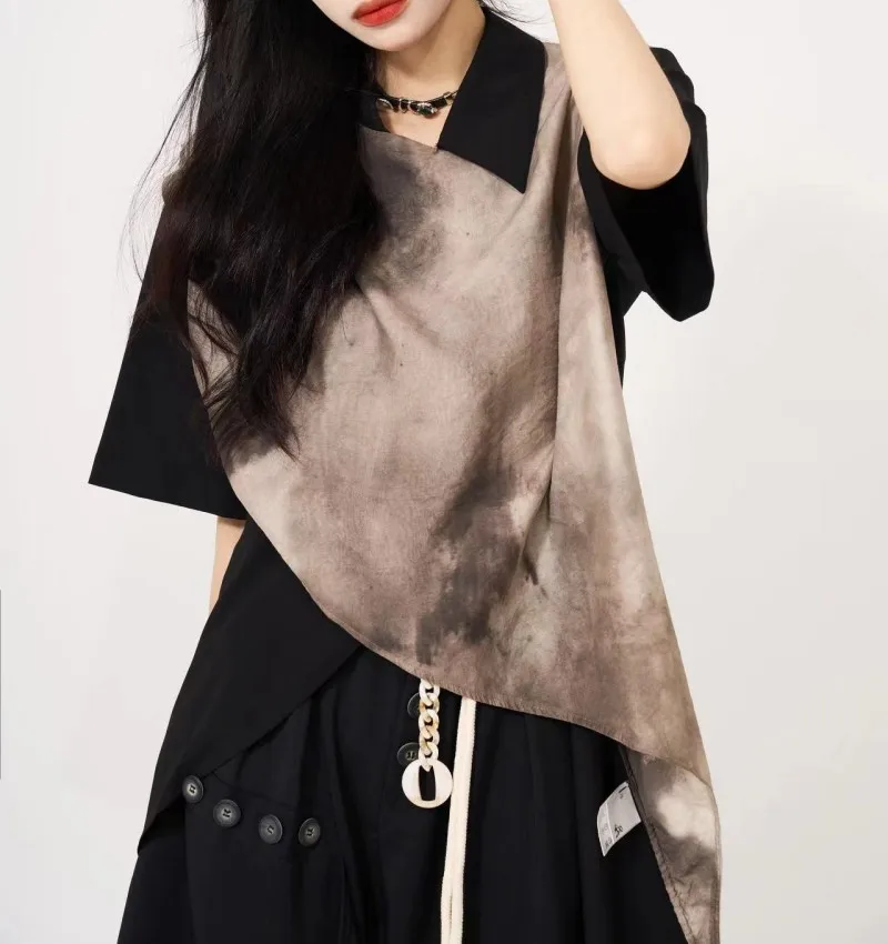 

Slimming Ice Silk Shirt Short Sleeve Print Patchwork Unisex Regular Fit Summer Original Design Anti-Stain Skin-Friendly Breat...