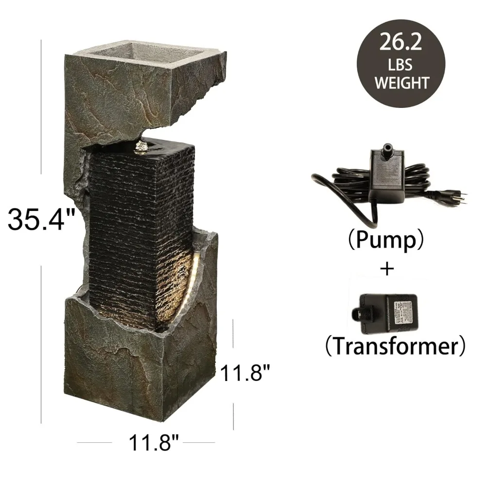 35.4 H Garden Water Fountain Outdoor&Indoor, Floor Standing Outdoor Water Feature with LED Lights and Pump for, Customized