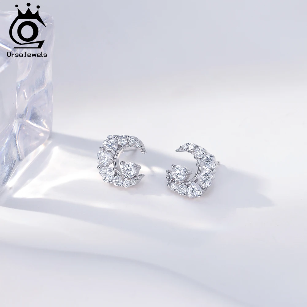 ORSA JEWELS 100% 925 เงินสเตอร์ลิงมูน ชินี่ เทรนดี้ต่างหูชุดหมั้นวันครบรอบเครื่องประดับที่สวยงามของขวัญ SE416