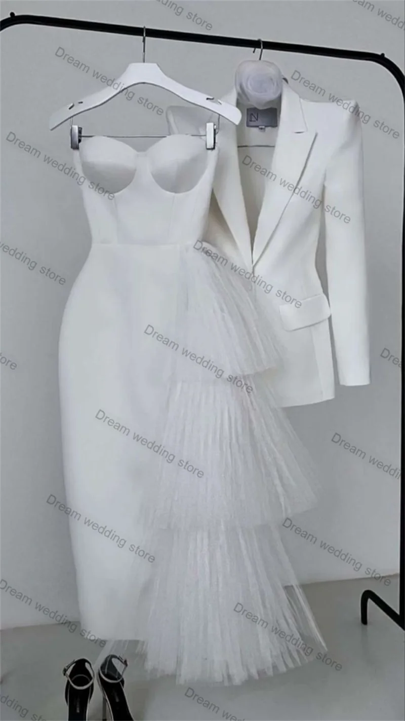 Abiti eleganti da donna Set gonna formale da ufficio giacca da donna 2 pezzi + abito da ballo smoking da sposa con lacci sul retro cappotto su misura