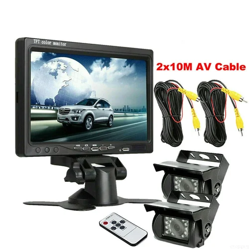 Imagen 2 del producto Bileeko 12-24v para RV camión autobús Van coche IR cámara de respaldo sistema de visión nocturna 7 ""Monitor de visión trasera 10m cable AV
