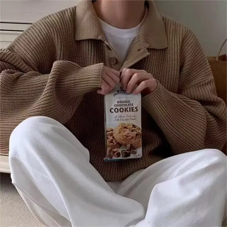 

Loose Fit Knitted irt Men's American Retro f Zip Long Sve Sweater Coat Youthful Sle Polyester Fiber Winter Wear