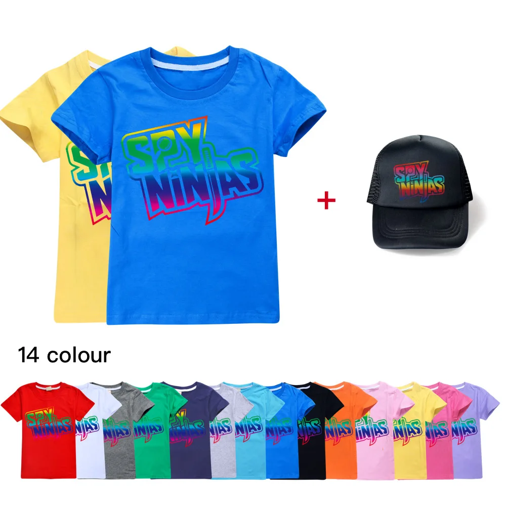 2-16Y SPY NINJAS Tshirts for Kids Summer Clothes Teenager Boys Short Sleeve T-shirt Top Costume Baby Girls T Shirts+hat