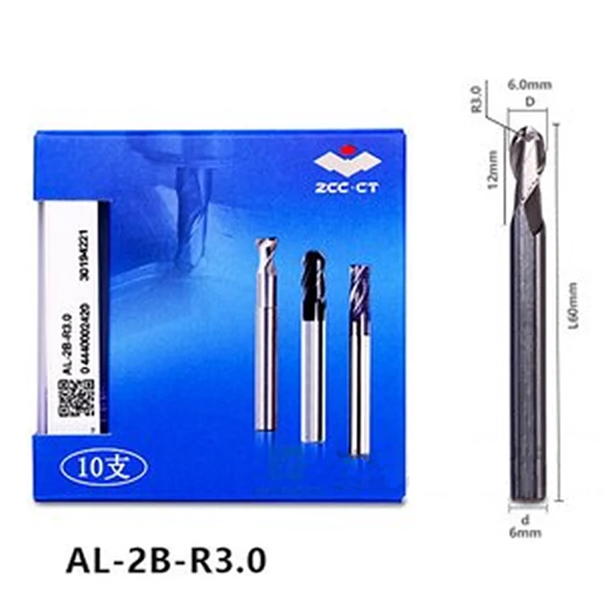 AL-2B-R3.0 AL-2B ZCC.CT Solid hard alloy tungsten steel end mill AL-2B-R3.0 Double-edged for aluminum Ball nose end mill 1pc/box