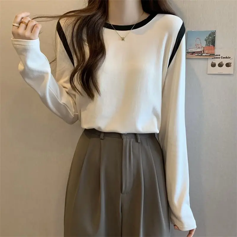 Simplicity All-match Loose T Shirts Spring Autumn New Long Sleeve Solid Color Youth Fashion Tops Korean Casual Women Clothing