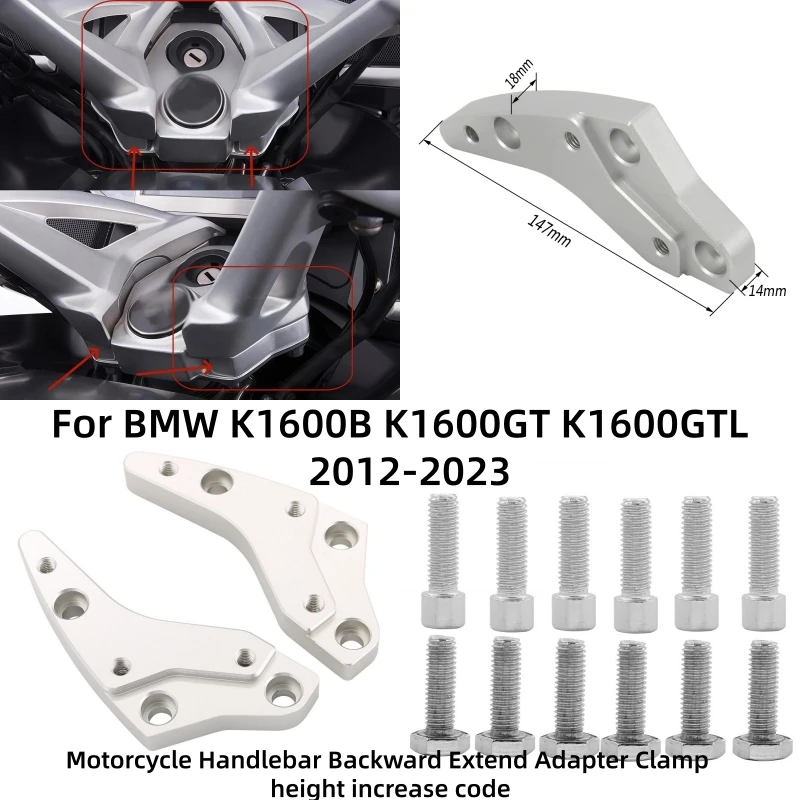 Motorcycle Handlebar Backward Extend Adapter Clamp height increase code For BMW K1600B K1600GT K1600GTL K 1600 K1600 2012-2023