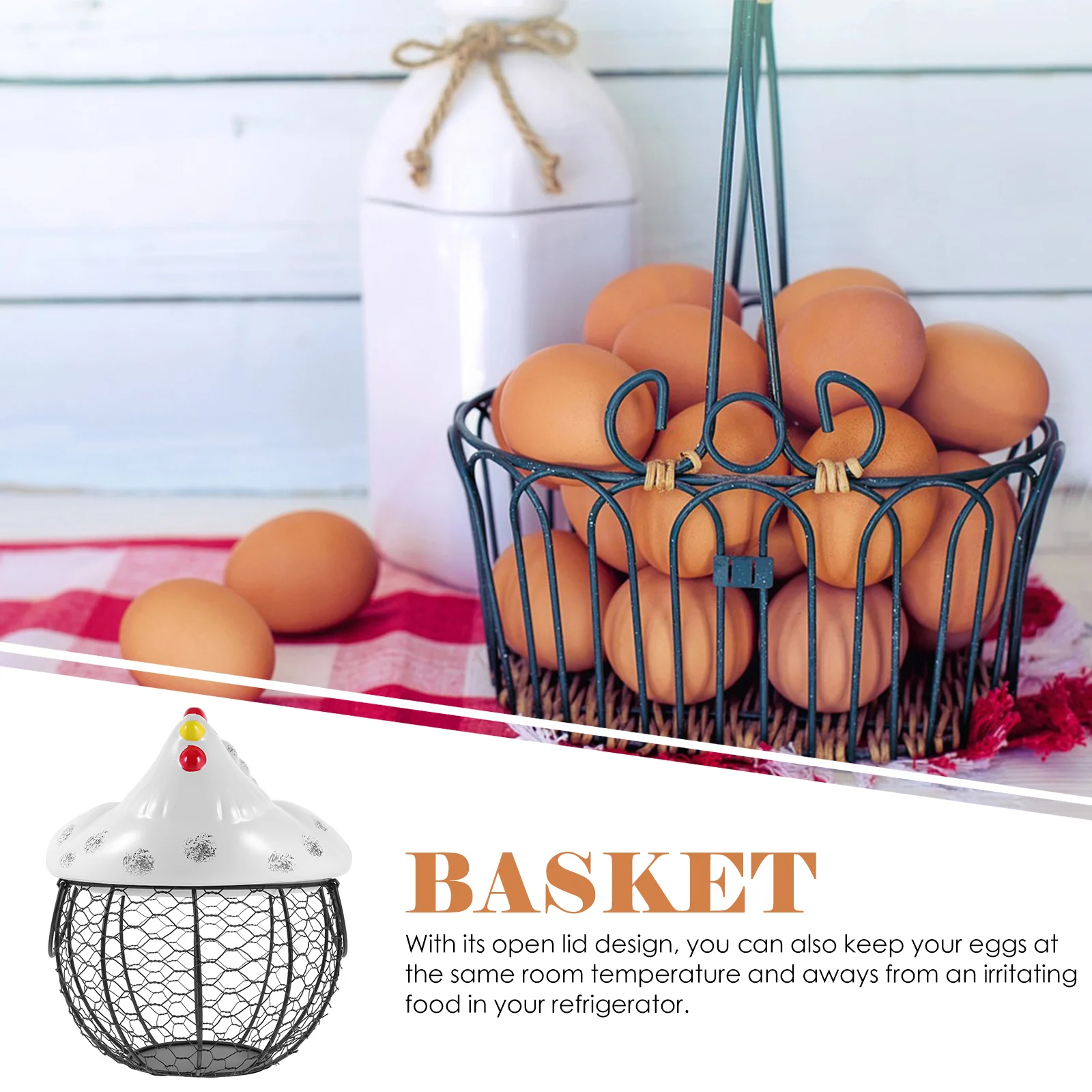 

1Pcs Iron Art Chicken Shape Egg Storage Basket Organizer Egg Holder Fruit Vegetable Container Household Eggs Storage Basket