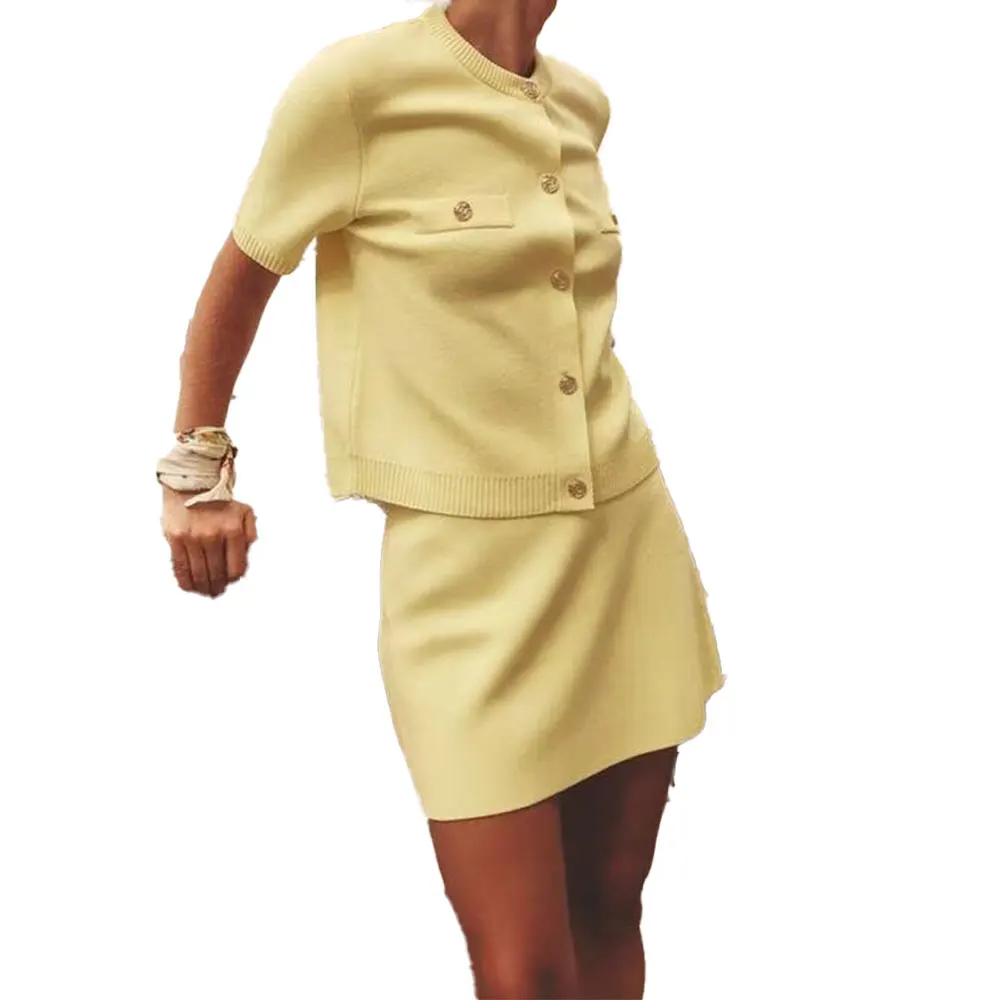 

Willshela женские модные комплекты из 2 предметов, летний однотонный вязаный укороченный кардиган и юбка трапециевидной формы, женские шикарные корейские координаты