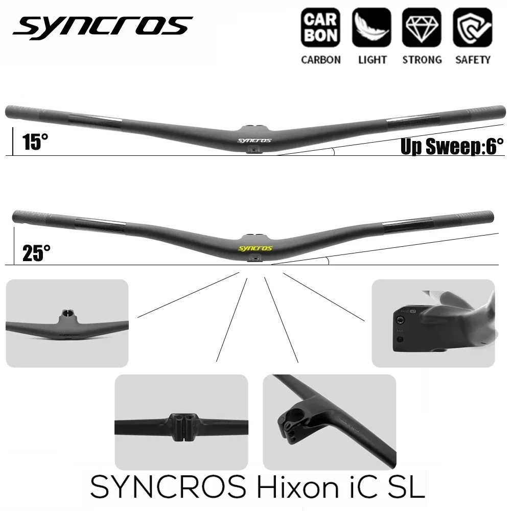 

SYNCROS MTB Handleba HIXON IC SL RISE For Sparks Frame 4 or 5degrees Rise 15 or 25mm Rise Full Carbon Fiber Integrated Cockpit