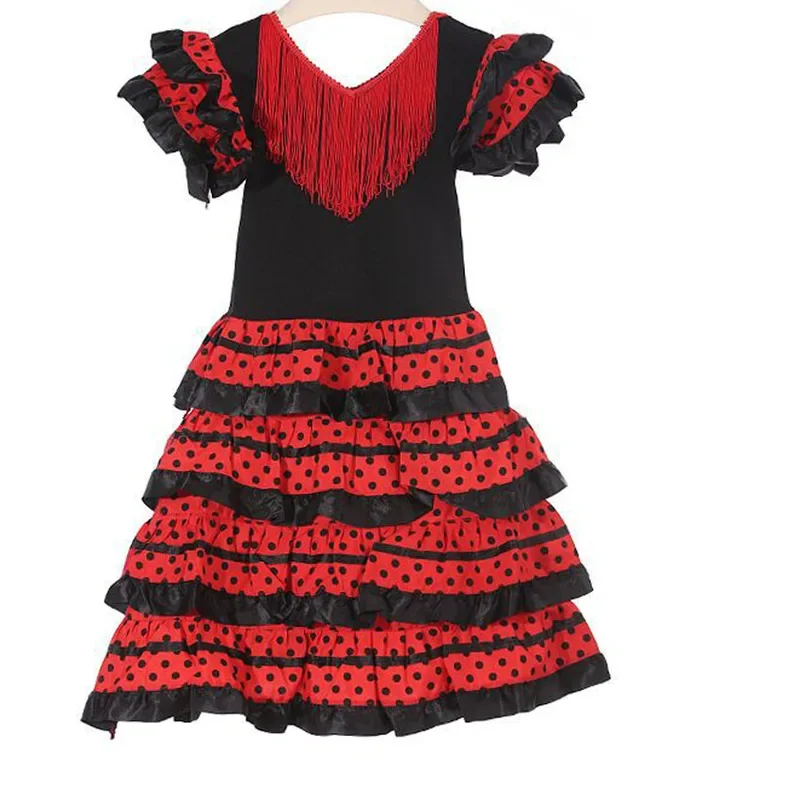 Традиционное испанское танцевальное платье фламенко для девочек, детское классическое Цыганское Платье Фламенго, юбка в цыганском стиле, Bullfight, праздничная бальная комната, красный