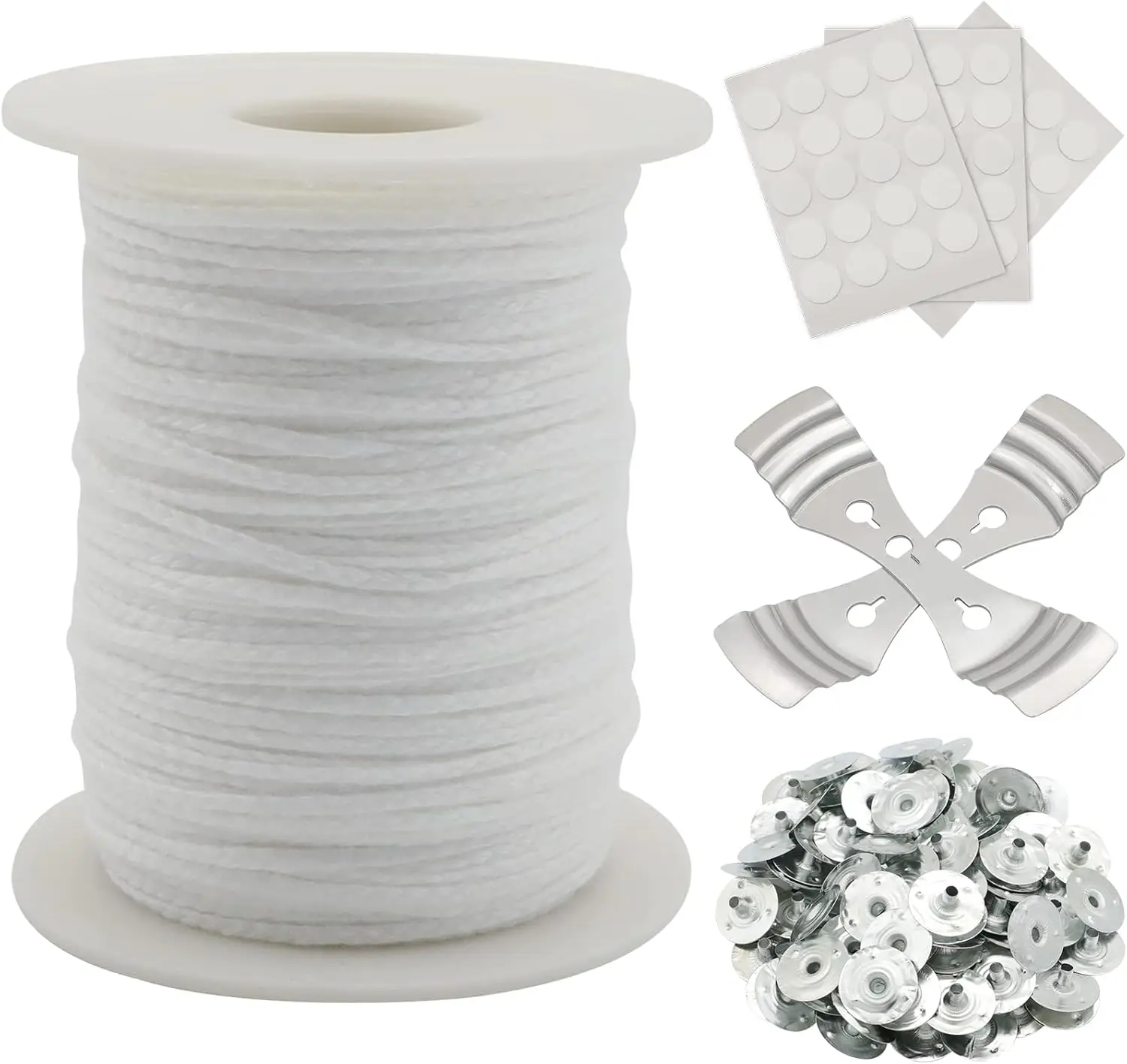 

200 Ft 24-Ply Braided Candle Wick Roll with Metal Holders, Tabs & Stickers for DIY Candle Making