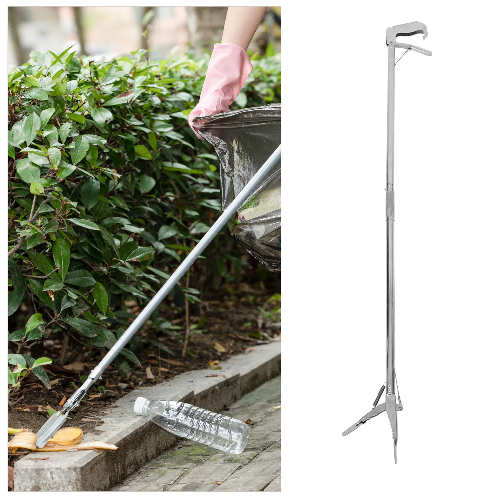 

Grabber Tool Stainless Steel Foldable Picker Long Handle Reusable Clamp For Elderly Disabled Home Cleaning Metal Pickup Stick