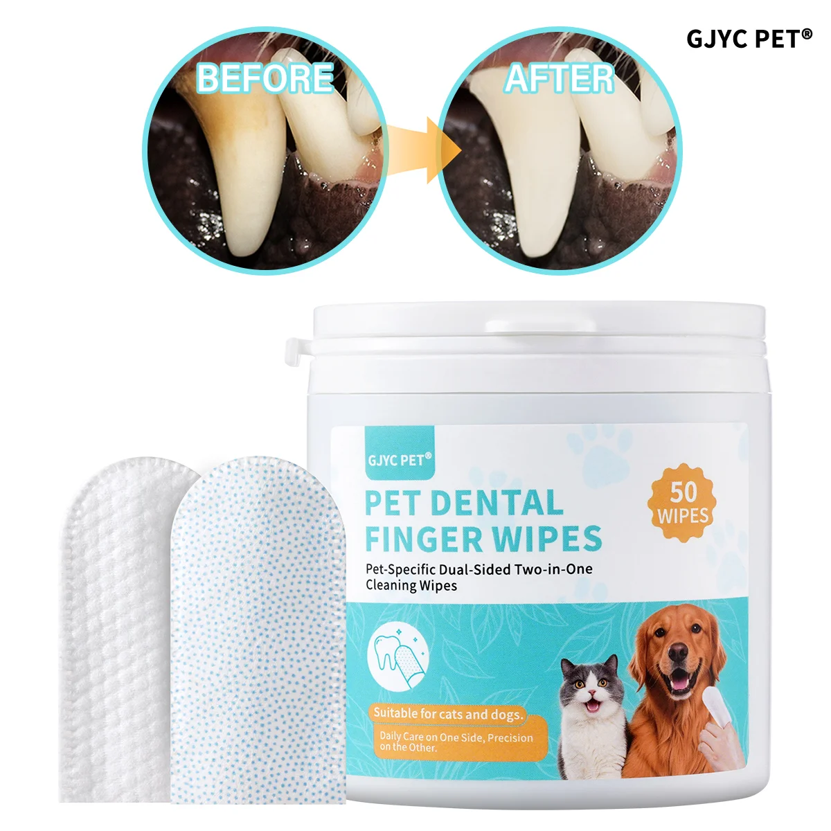 Lenços de Limpeza Dental para Pets com Textura 3D Dupla, Suaves e Seguros para Cães e Gatos, Remove Placa e Tártaro, Cuidado Oral