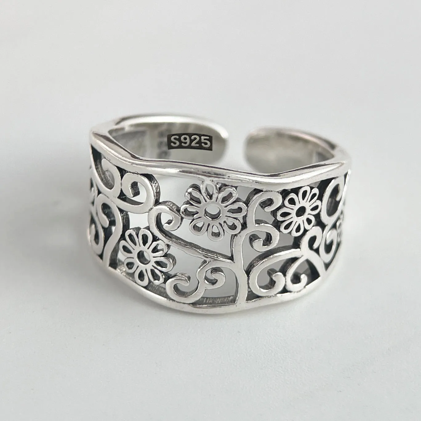 Women's 925 Sterling Silver Minimalist Hollow Flower Ring, Gift