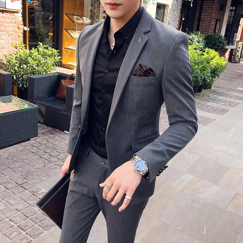 F8008 Korean version of high-end suit handsome trendy men's wedding groomsmen dress slim suit suit two-piece suit