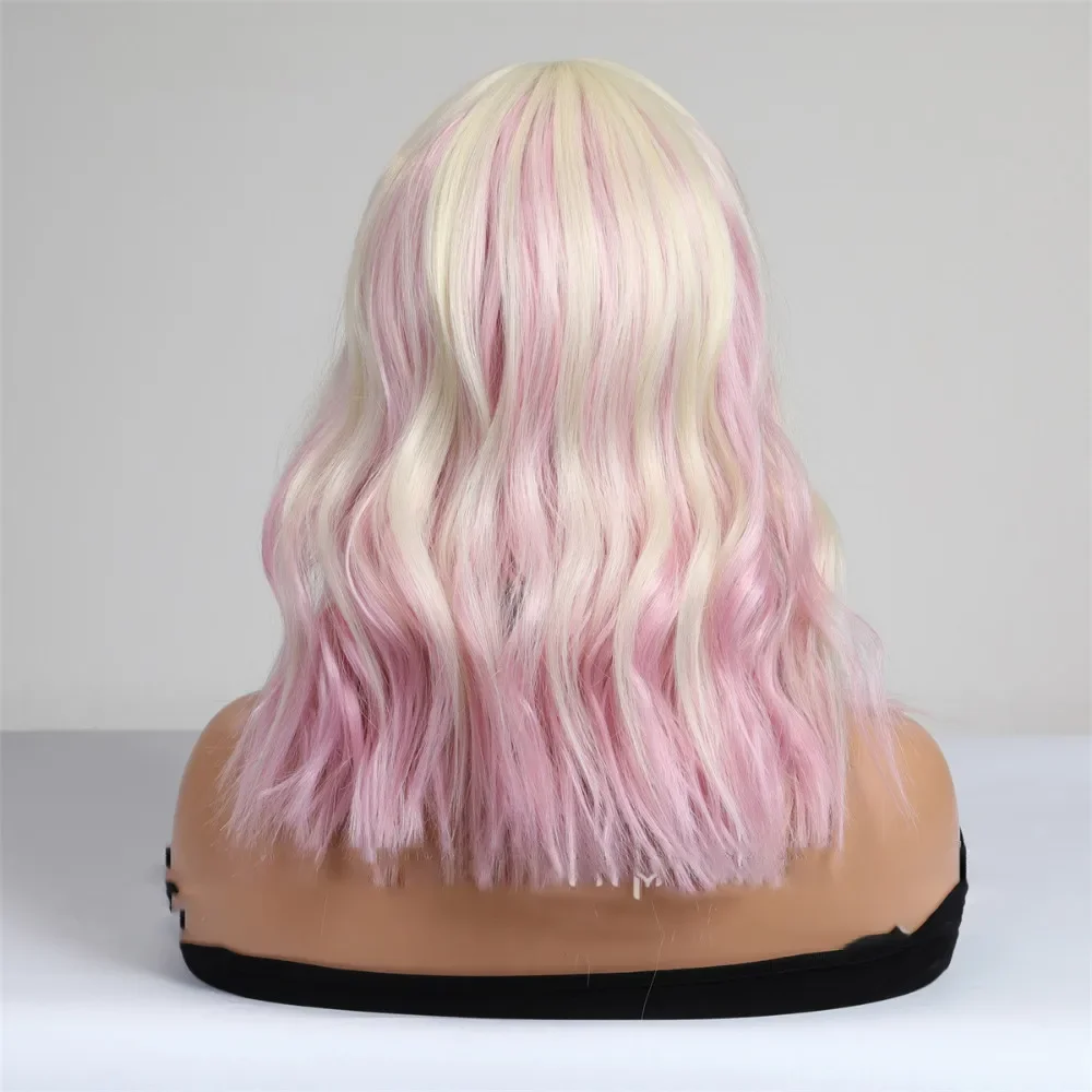 Y2K Synthetic wig Water Ripple Highlighte Halve Split Short Curly Wig Nature Realistic Full Cover Head