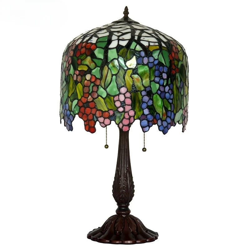 

Bases Grape Flowers Stained Glass Shade Art Home Deco Desk Light Antique LED Bedroom Lamp night light