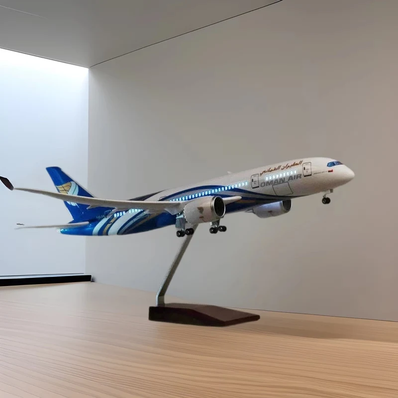 

47cm Dream Oman B787 Airplane Resin Aircraft Model With Lights and Wheels Base For Collection Display Gifts or Home Decor Statue