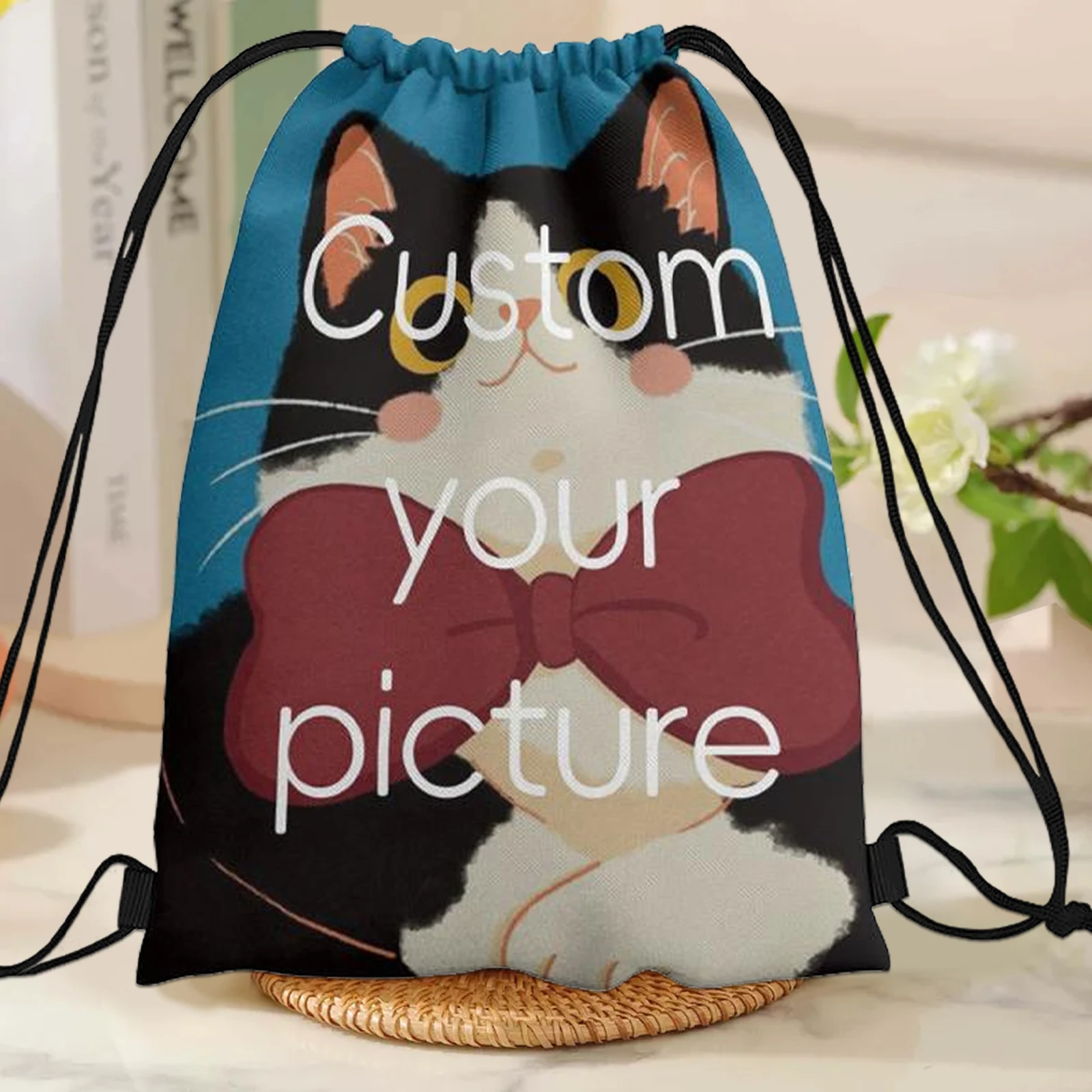 Custom Name & Photo Drawstring Backpack 3 Sizes Personalizable Rope Bag for Outdoor Sports Travel Storage Lightweight Daypack