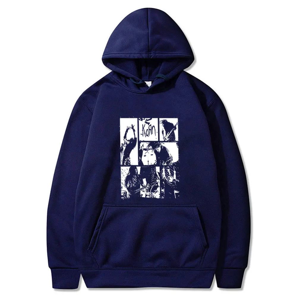 Rock Band Korn Graphic Hoodie Men Women Metal Vintage Oversized Hoodies Male Casual Fleece Cotton Sweatshirt Mens 90s Streetwear