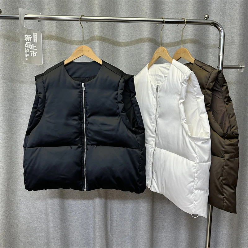 

Autumn Winter O-neck Puff Satin Warm Down Vest Women 90% White Duck Down Sleeveless Vest Female Zipper Casual Quilted Waistcoat